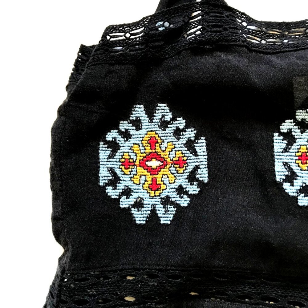 The GREAT Roam Tank Top Blouse Womens 0 Black Blue Folklore Embroidered Cotton - Picture 6 of 11